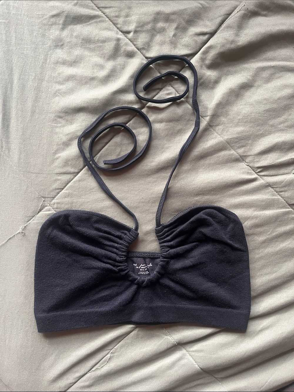 Urban Outfitters Black Ruched Bandeau Halter Crop Top
